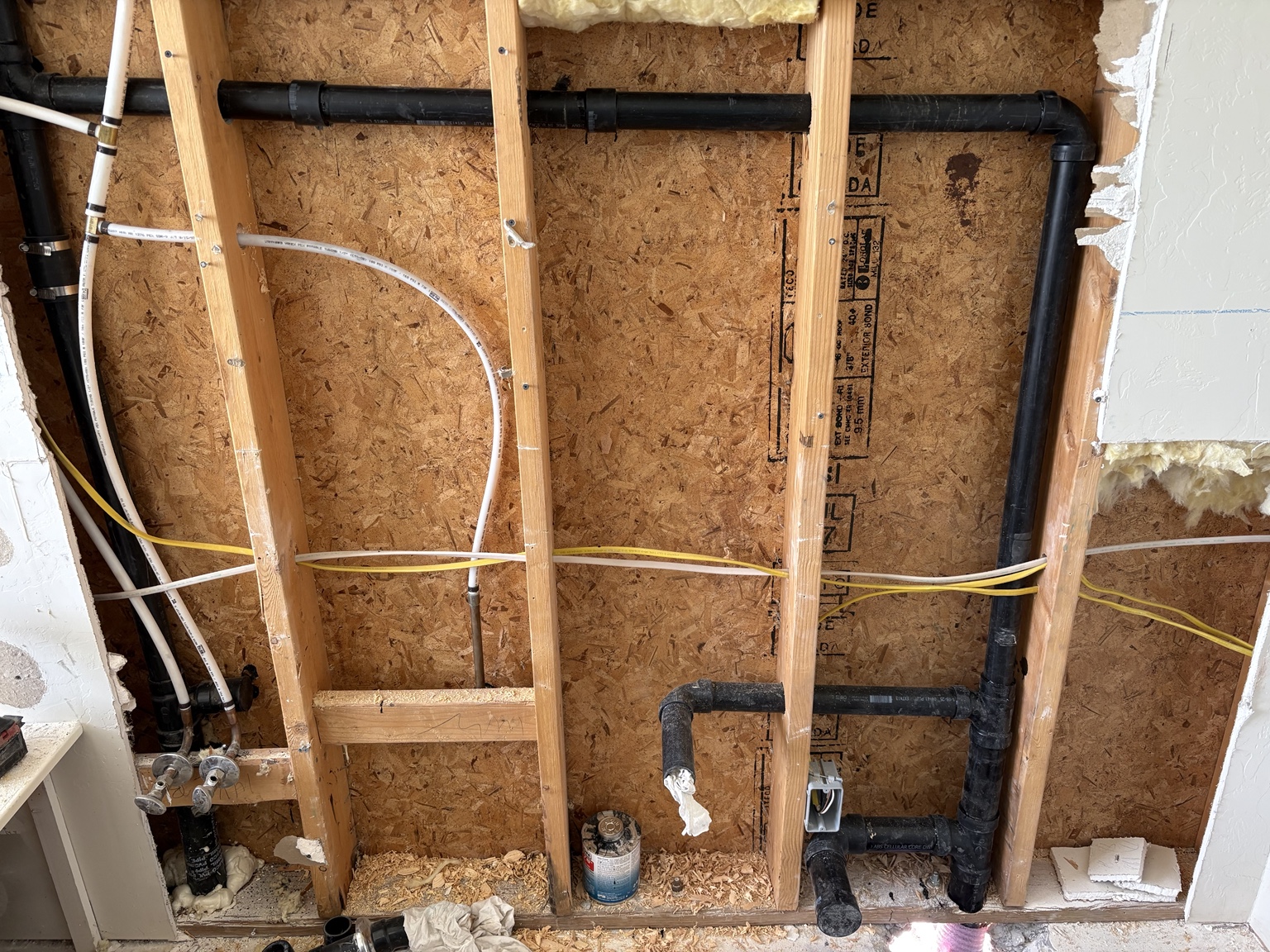 Wall opened during a plumbing remodel