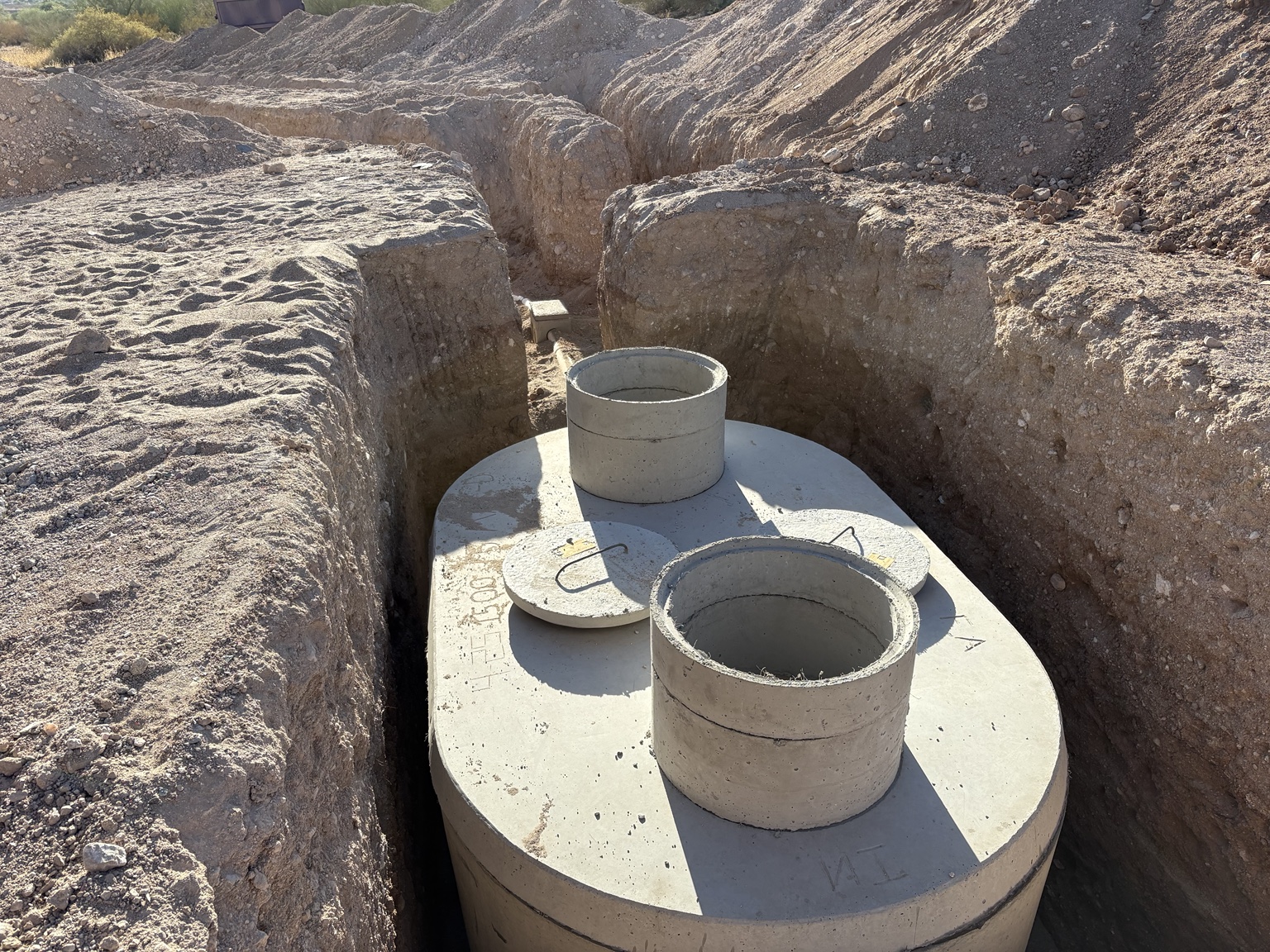 Large underground plumbing structure installed at a Southern Arizona construction site